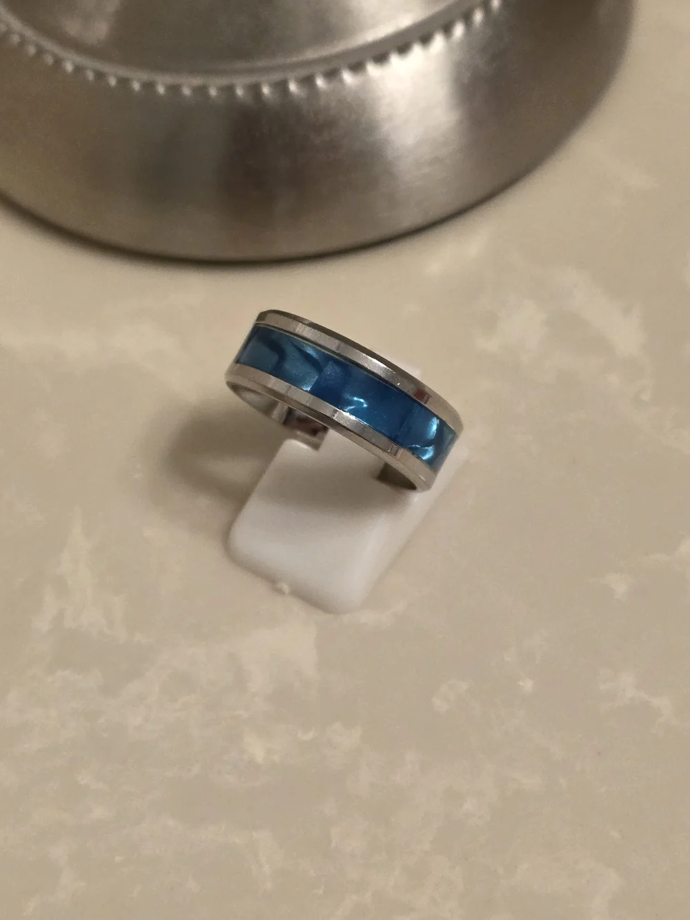 Blue Inlay Stainless Steel Band Ring